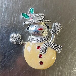 Vintage Kenneth Cole Jewelry Snowman Christmas Gold Tone Brooch Pin